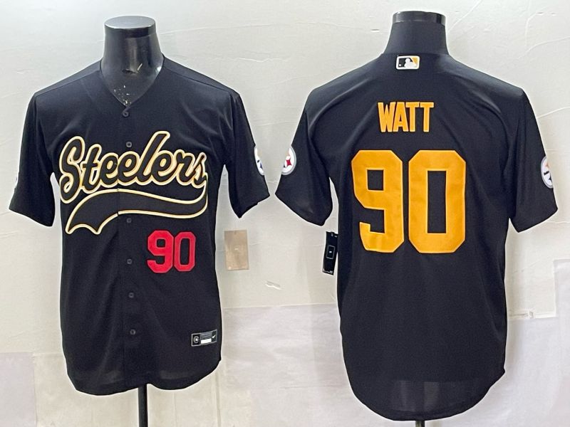 Men 2025 Nike Pittsburgh Steelers #90 Watt Black Joint Name  Limited NFL Jersey style 043